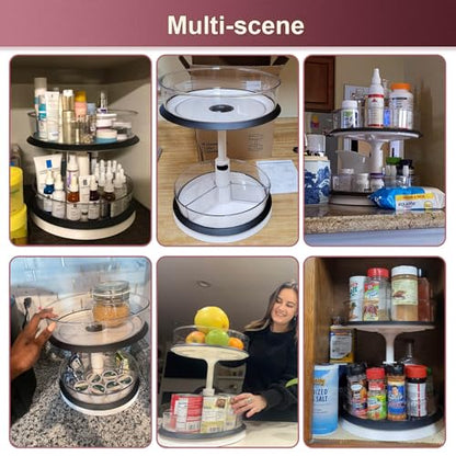 Ynelyase Lazy Susan Medicine Bottle Organizer for Cabinet 2 Tier Clear
