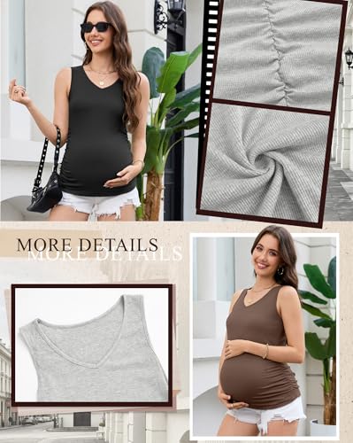 4 Pack Women's Maternity Pregnancy Tanks - color: Brown, Light Gray, White, Black, size: Large