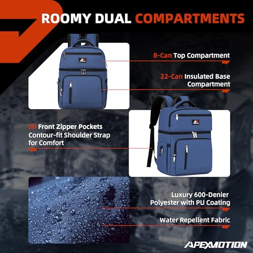 COOLJOB Insulated Cooler Backpack, Double Deck Bag for Lunch Box, Large - color: Blue