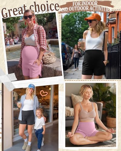 3 Pack Women's Maternity Shorts - color: Pink, Dark Heather Grey, Black, size: XX-Large