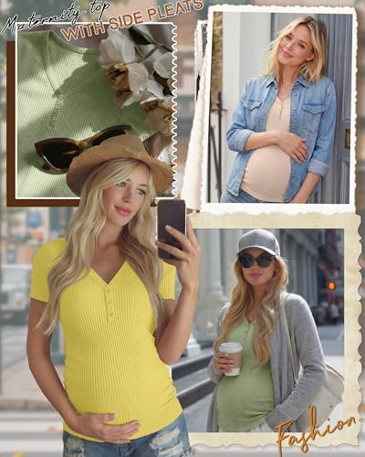 3 Pack Women's Maternity Shirts - color: Yellow, Apricot, Light Green, size: X-Large