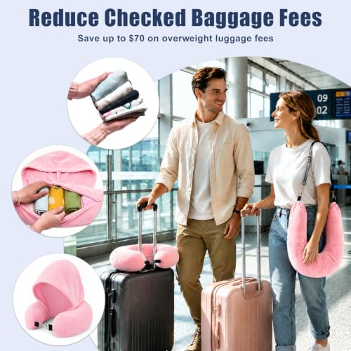 Stuffable Travel Neck Pillow with Hood, Soft Velvet Fabric,Pink - size: Type E