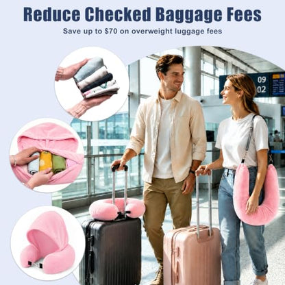 Stuffable Travel Neck Pillow with Hood, Soft Velvet Fabric,Pink - size: Type E