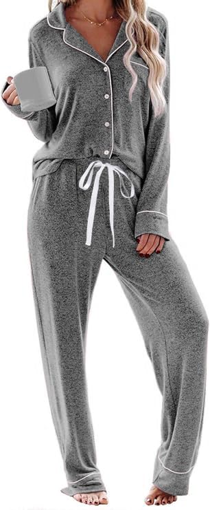 Pajamas for Women Set 2 Piece, Super-Soft Long Sleeve Postpartum PJS - color: Dark Grey, size: Small