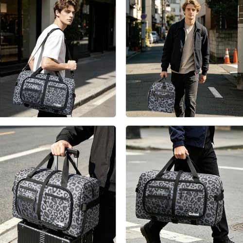 Goloni 65L Foldable Duffle Bag for Travel, Large Durable Travel Duffel Bag - color: Leopard Gray