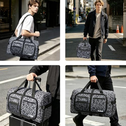 Goloni 65L Foldable Duffle Bag for Travel, Large Durable Travel Duffel Bag - color: Leopard Gray