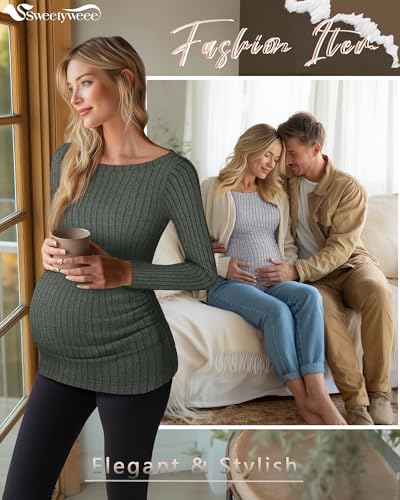 3 Pack Maternity Sweaters Long Sleeve Pregnancy Tops - color: Army Green, Light Gray, Black, size: Large