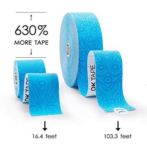 (2in X 103 Feet) OK TAPE PRO Bulk Kinesiology Tape, Original Elastic Latex Free Kinesiology Therapeutic Tape, Free Cut Printed - color: Light Blue
