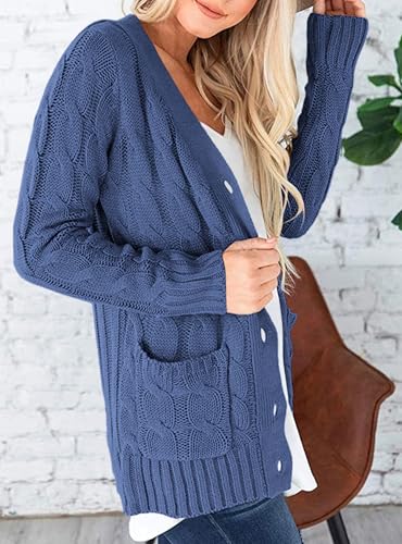 PRETTYGARDEN Women's Cable Knit Cardigan Sweaters Fall - color: Blue Grey, size: X-Large