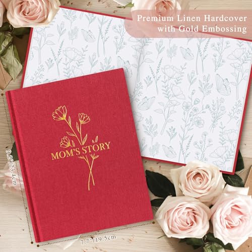Lanpn Mom Life Story Book Journal with 270+ Prompts, Linen Hardcover Mother Story Guided Journal, Mom Memory Keepsake Book to Fill Out, Mother's Day Birthday Christmas Gift for Mom, Red - color: Red