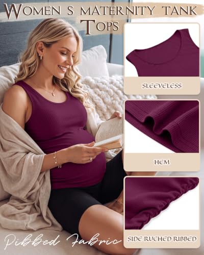 Riyiper 3 Pack Women's Maternity Tank Tops - color: Black, Light Blue, Fuchsia, size: Large