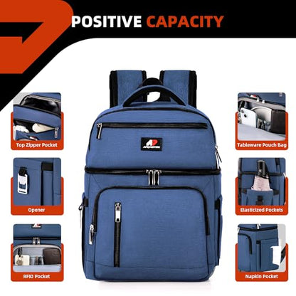 COOLJOB Insulated Cooler Backpack, Double Deck Bag for Lunch Box, Large - color: Blue