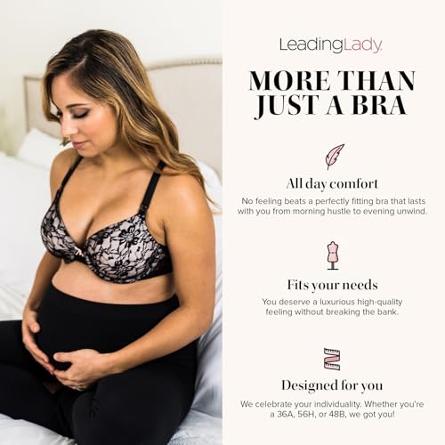 LEADING LADY, Loving Moments Lace Nursing Bra, Underwire, One Hand Nursing Clasps, Fold-Down Cups, Everyday Bra - color: Black/Beige, size: 36D