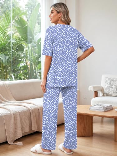 Aodemo Lounge Sets for Women 2 Piece Pjs Fall Pajamas Postpartum Outfits - color: Spotted Blue, size: Large