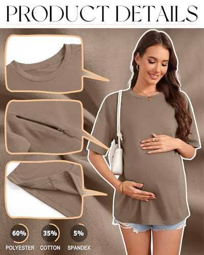 3 Pack Women's Oversize Nursing Tops - color: Light Brown, White, Black, size: X-Large