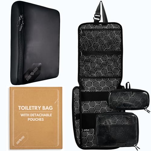 SIDE BY SIDE Hanging Toiletry Bag for Men, Travel Dopp Kit & Shaving Kit
