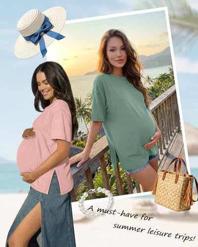 Riyiper 4 Pack Women's Short Sleeve Maternity T Shirts - color: Ballet Pink, Gray Green, Haze Blue, Lavender, size: Medium