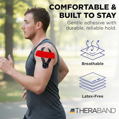 THERABAND Kinesiology Tape, Knee, Precut, Athletic, Shoulder, 2", Red/Black - color: Red/Black