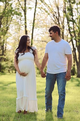 OUGES Women's Ruffle Sleeve Summer Baby Shower Maternity Photoshoot Dress - color: White, size: Large
