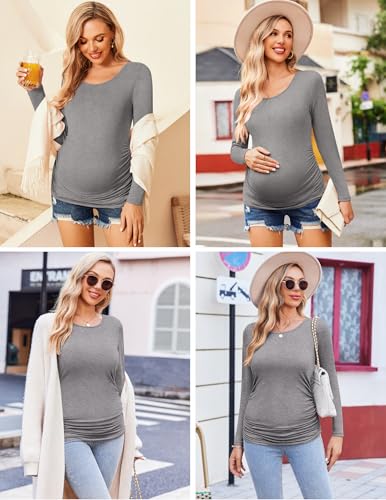 Ekouaer 3/4 Pack Womens Maternity Shirts Long Sleeve Pregnancy Tops - color: 3pcs Black / White / Grey, size: XX-Large