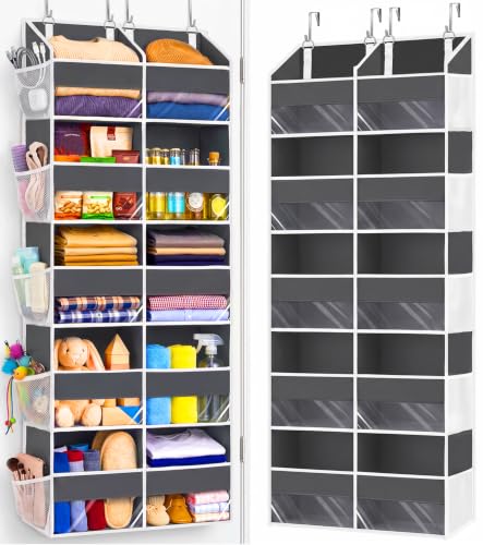 Heavy Duty Over The Door Organizer 5 Tiers, Extra Large Behind Door Storage of 10 Big Front & 10 Mesh Pockets, 80lb Weight Capacity, Hanging Doors Storage Organizer for Closet Bedroom Nursery, Grey - color: 5 Tiers - Gray