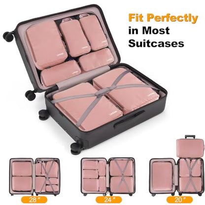 Lumesner 8 Set Compression Packing Cubes, Travel Suitcase Organizers - color: Pink