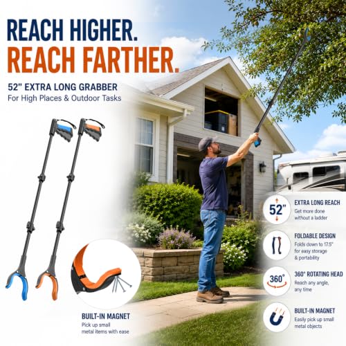 52 Inch Extra Long Grabber Reacher Tool, 2 Pack for Seniors - size: 52-Inch (Pack of 2)