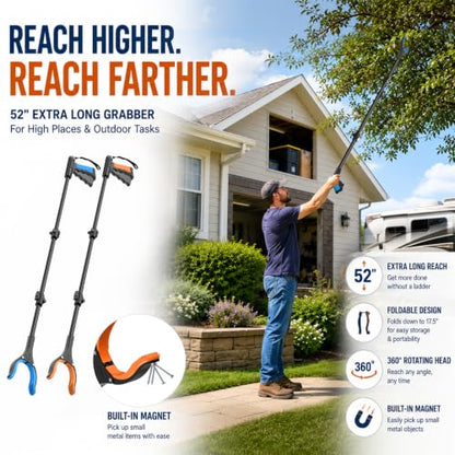 52 Inch Extra Long Grabber Reacher Tool, 2 Pack for Seniors - size: 52-Inch (Pack of 2)