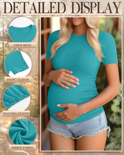 Ficerd 3 Pack Women's Short Sleeve Maternity Shirts - color: Coffee, Pumpkin, Teal, size: X-Large