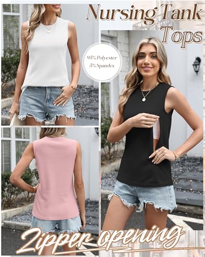 Xaatren 3 Pack Nursing Tank Tops for Breastfeeding - color: Black, White, Pink, size: Medium