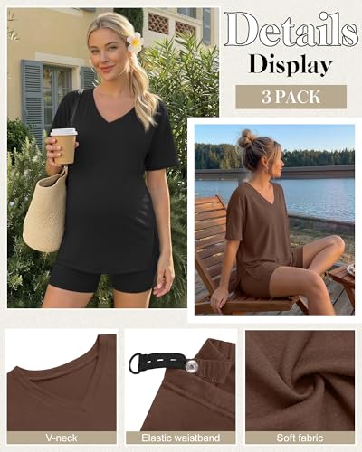 2 Pack Women Maternity Set Pregnancy Outfit - color: Coffee, Black, size: X-Large