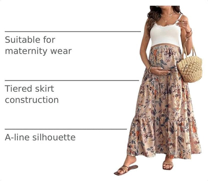 MakeMeChic Women's Maternity Ruffle Maxi Skirt - color: Khaki, size: Small