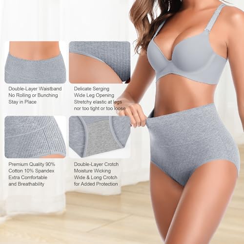 Women's High Waist Cotton Underwear Super Stretchy Briefs Full Coverage Panties Soft Women Panties 5-Pack - color: Multi B-5 Pack, size: Medium-Large