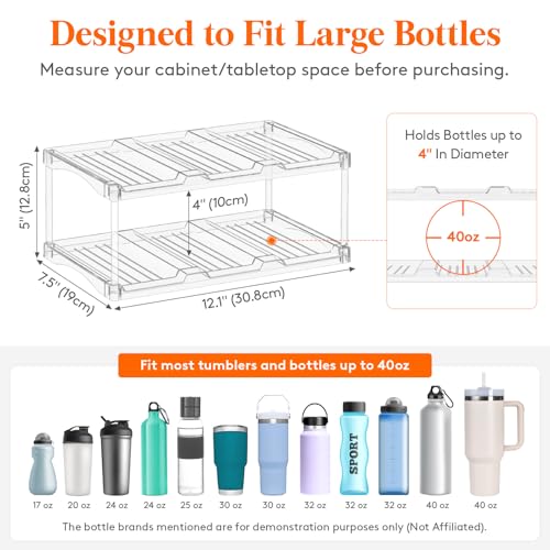 Lifewit Stackable Water Bottle Organizer, Clear Tumbler Holder for Cabinet - size: 2 Tier-6 Bottle