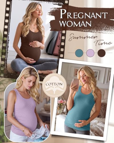 Riyiper 3 Pack Women's Maternity Tank Tops - color: Coffee, Light Purple, Light Gray Blue, size: Medium