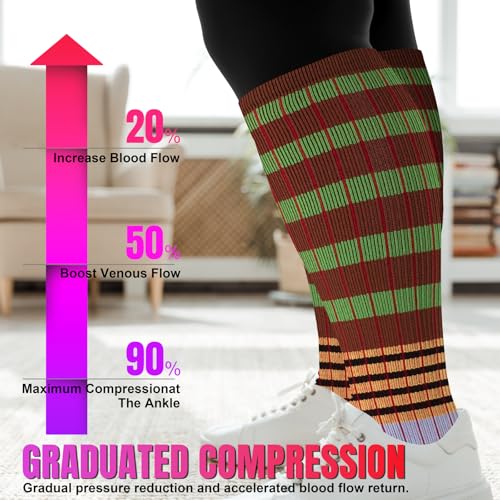 bropite Plus Size Compression Socks For Women&Men,Wide Calf Knee High Socks - color: 15-block-g-r-w-p Plus, size: 4X-Large