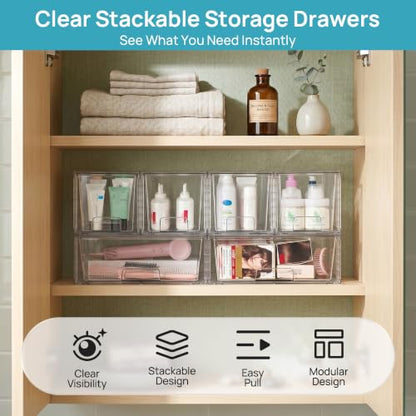Vtopmart Clear Stackable Storage Drawers, 4 Pack Wide Organizer Set - style: 2 Wide+2 Medium