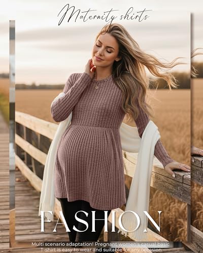 3 Pack Maternity Sweaters Long Sleeve Ribbed Shirts - color: Camel, Dark Camel, Black, size: XX-Large