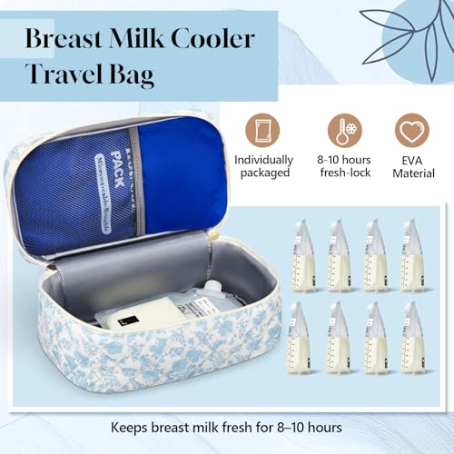 Abbylike Breastmilk Cooler Travel Bag with 2 Ice Packs, Blue Floral