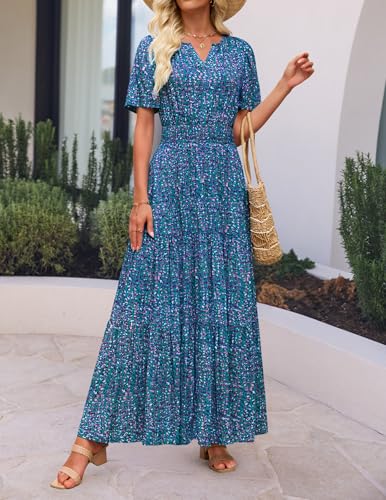 ZESICA Women's 2026 Summer Floral Boho A Line Maxi Dresses - color: Peacockblue, size: Medium