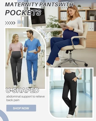 3 Pack Women's Maternity Scrub Pants with 6 Pockets - color: Black, Dark Gray, Navy Blue, size: Medium