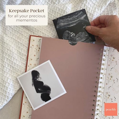 Peachly Pregnancy Journal for First Time Moms - Linen Memory Book (Rust) - color: Rust