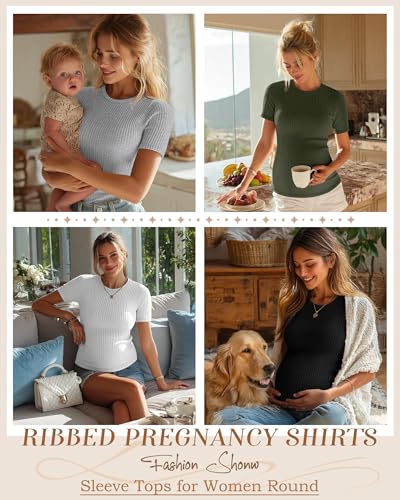 4 Pack Womens Maternity Shirts Work Tees - color: Army Green, White, Light Gray, Black, size: Small