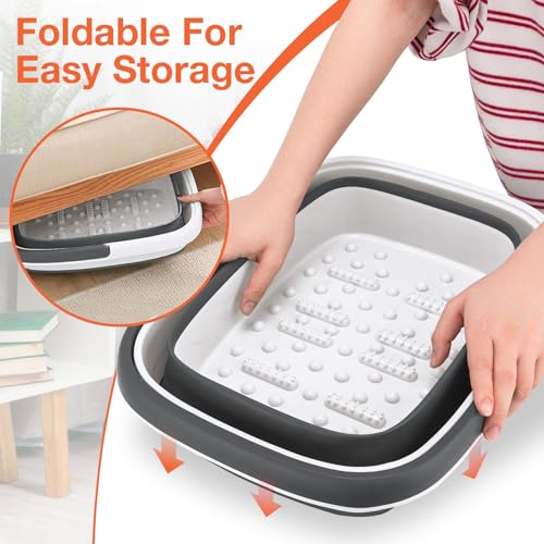 Collapsible Foot Soaking Tub, Foot Spa Bath Basin w/Acupressure Points - color: Gray