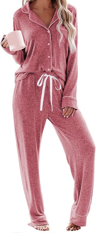 Pajamas for Women Set 2 Piece, Super-Soft Long Sleeve Postpartum PJS - color: Lake Red, size: XX-Large