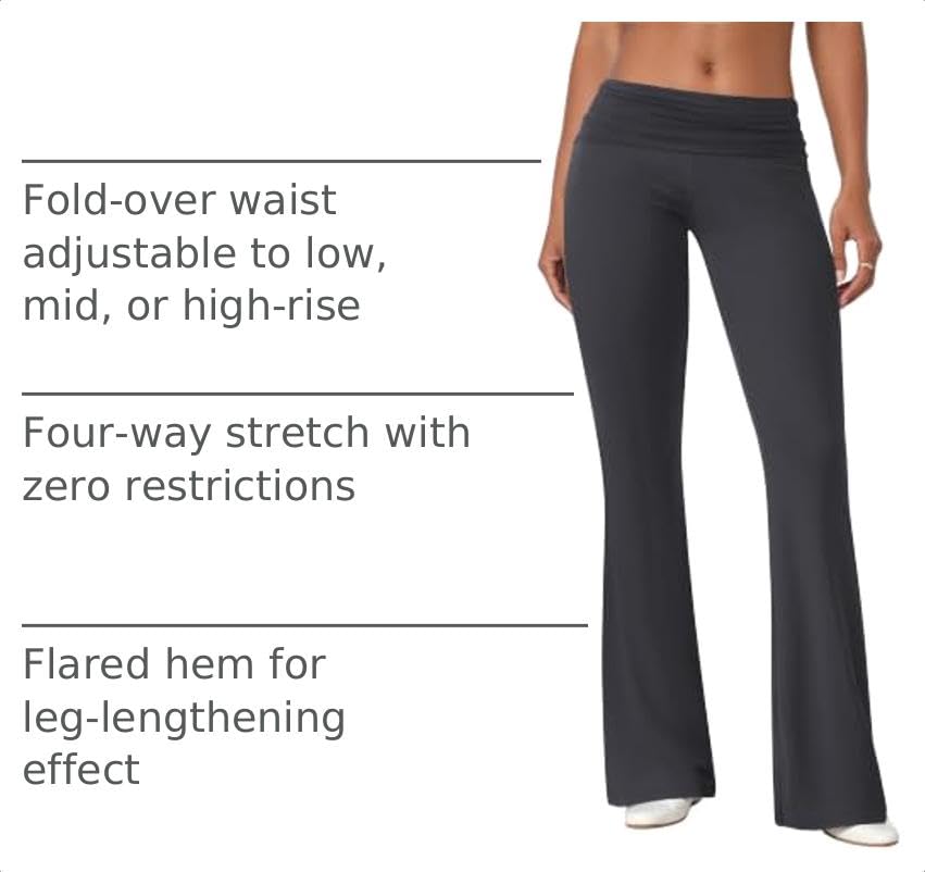 COPYLEAF Flare Leggings for Women Fold Over Stretch Bell Bottom Yoga Pants - color: Dark Grey, size: X-Large