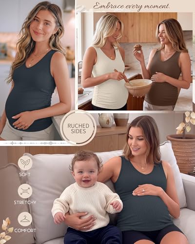 Ficerd 3 Pack Maternity Sleeveless Tank Tops - color: Charcoal Gray, Apricot, Brown, size: X-Large