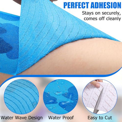 Wide Kinesiology Tape, 3 Pack, 4in x 5.5yd, Waterproof Blue Camo - color: Blue Camo - 4in