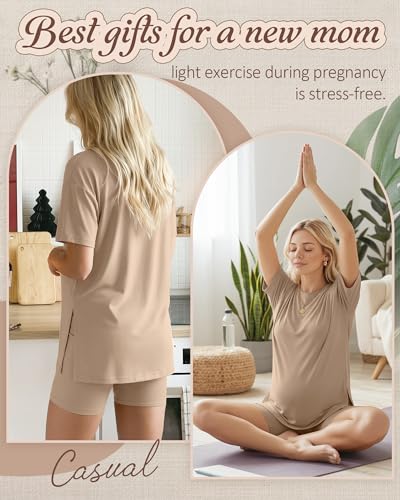 Women's Maternity Pajamas Set 2 Piece Outfits - color: Khaki, size: Large