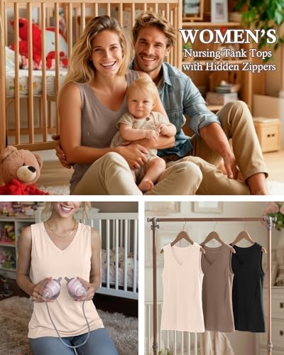 Ficerd 3 Pack Women's Nursing Tank Tops - color: Black, Khaki, Cream, size: X-Large